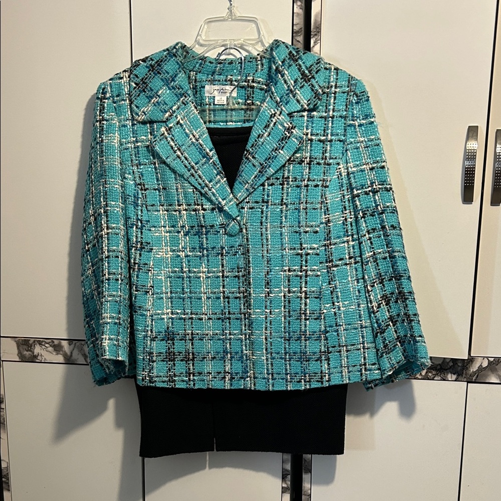 Teal and Black 2pc Plaid Jacket and Skirt
